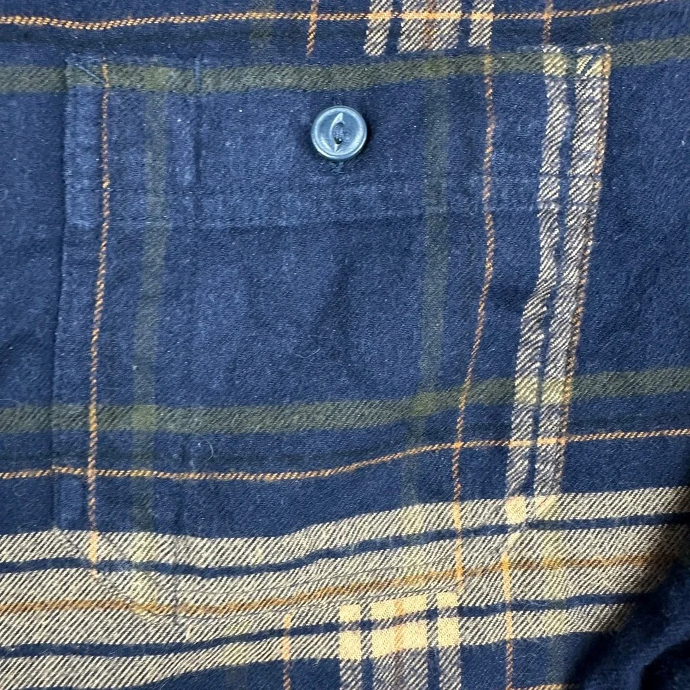 J.Crew Flannel Shirt Mens Large Navy Blue Yellow Plaid Cotton Button Down L